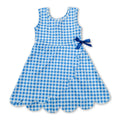 Sleeveless light blue plaid scallop kids girls athletic dresses