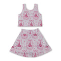 Pink stripe castle crop top bow skirt girls summer active set