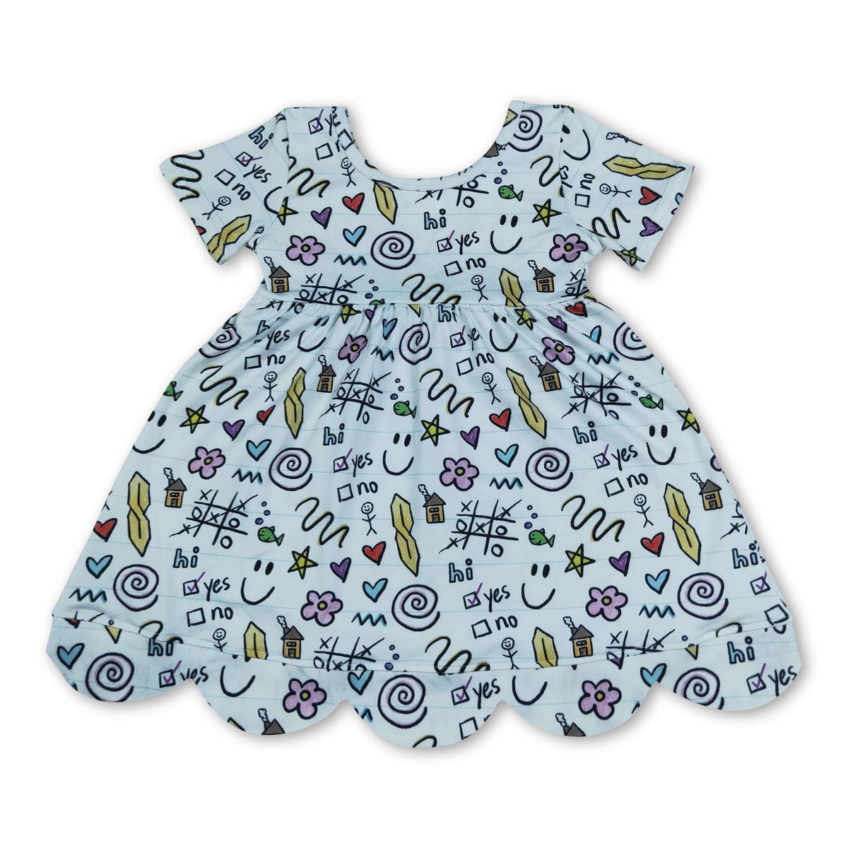 Short sleeves heart letters scallop kids girls back to school dress