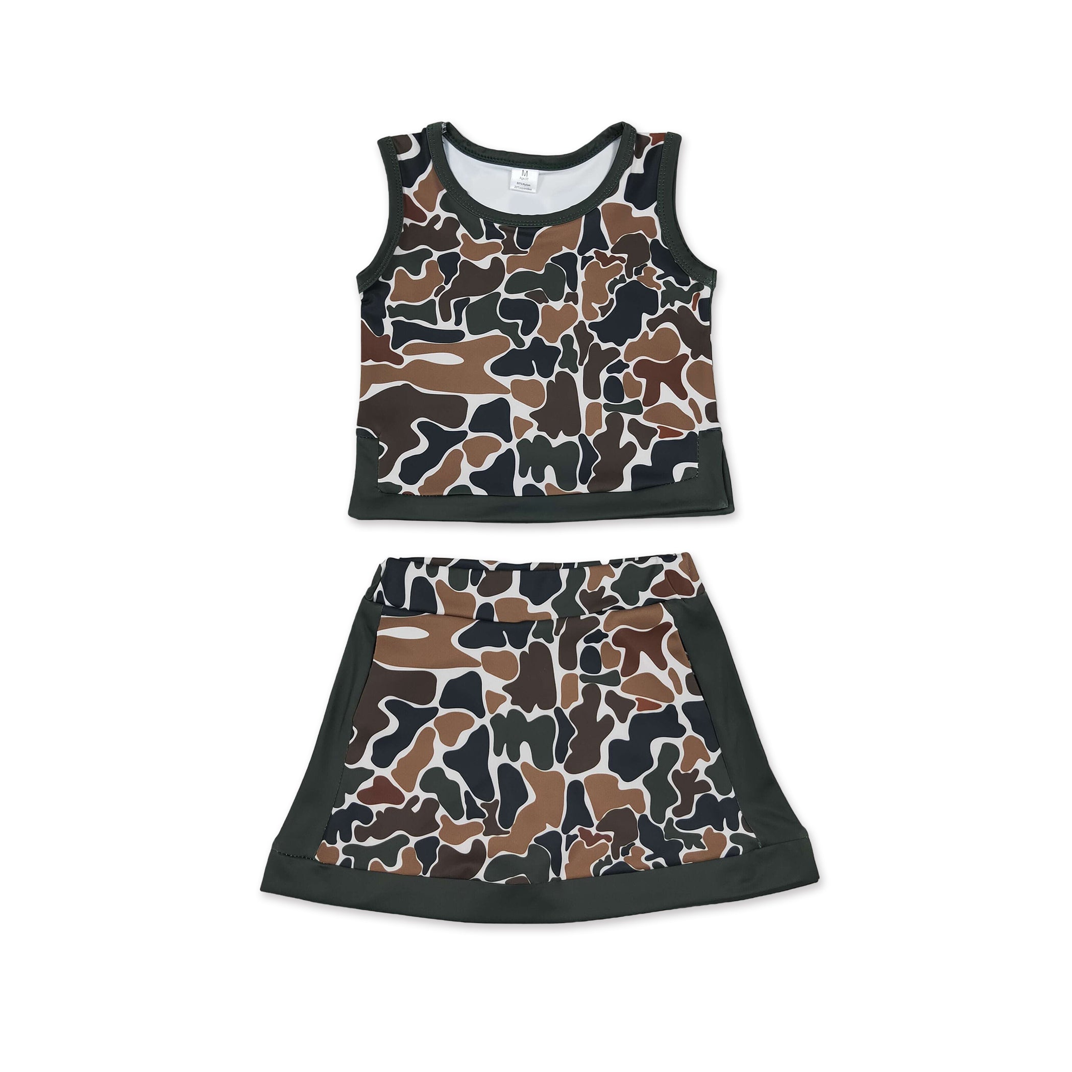 Sleeveless camo top skirt girls summer active wear set