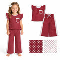 Maroon polka dots flutter sleeves top pants girls outfits