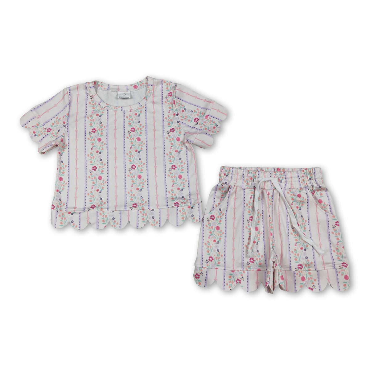Short sleeves scallop floral toddler girls summer outfits
