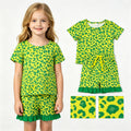 Short sleeves green ruffle leopard top shorts girls outfits