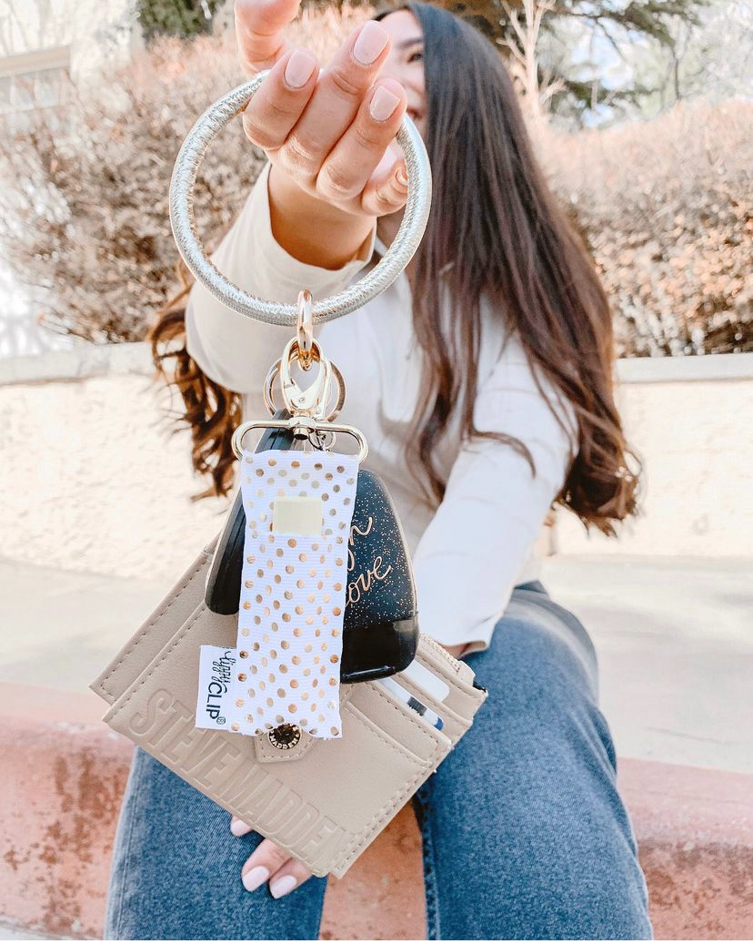 Gold Dots on White LippyClip® Lip Balm Holder