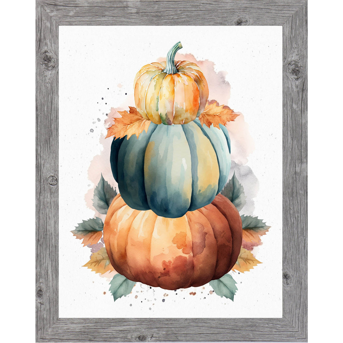 Stacked Pumpkins Wall Art – Watercolor Teal Orange Gold No Words Fall Entryway Decor (NS393)