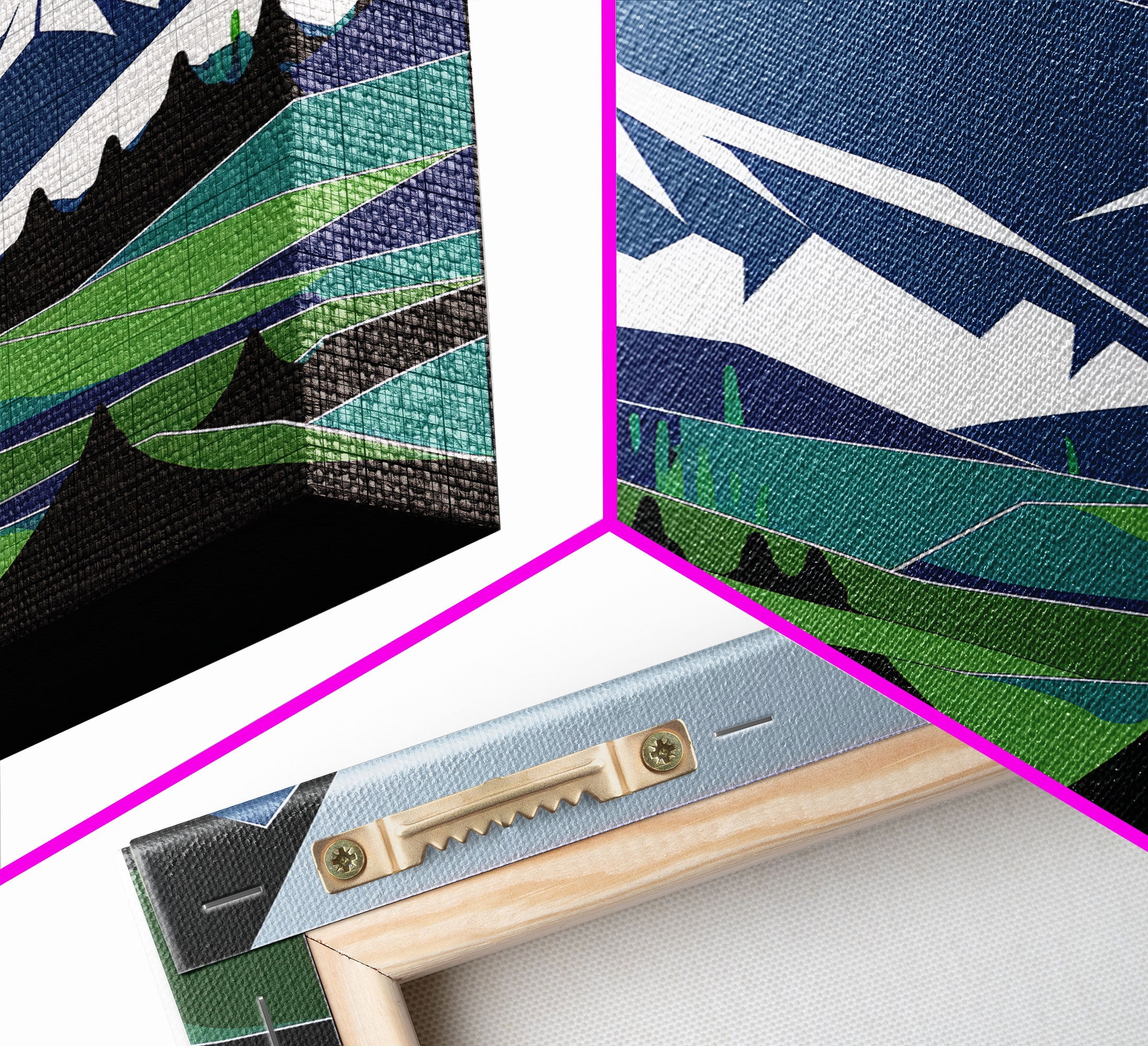 Abstract Pacific Northwest Art, Minimalist Boho Style Forest and Mountain Landscape, Framed Canvas Art, Abstract Art, Green Mountains