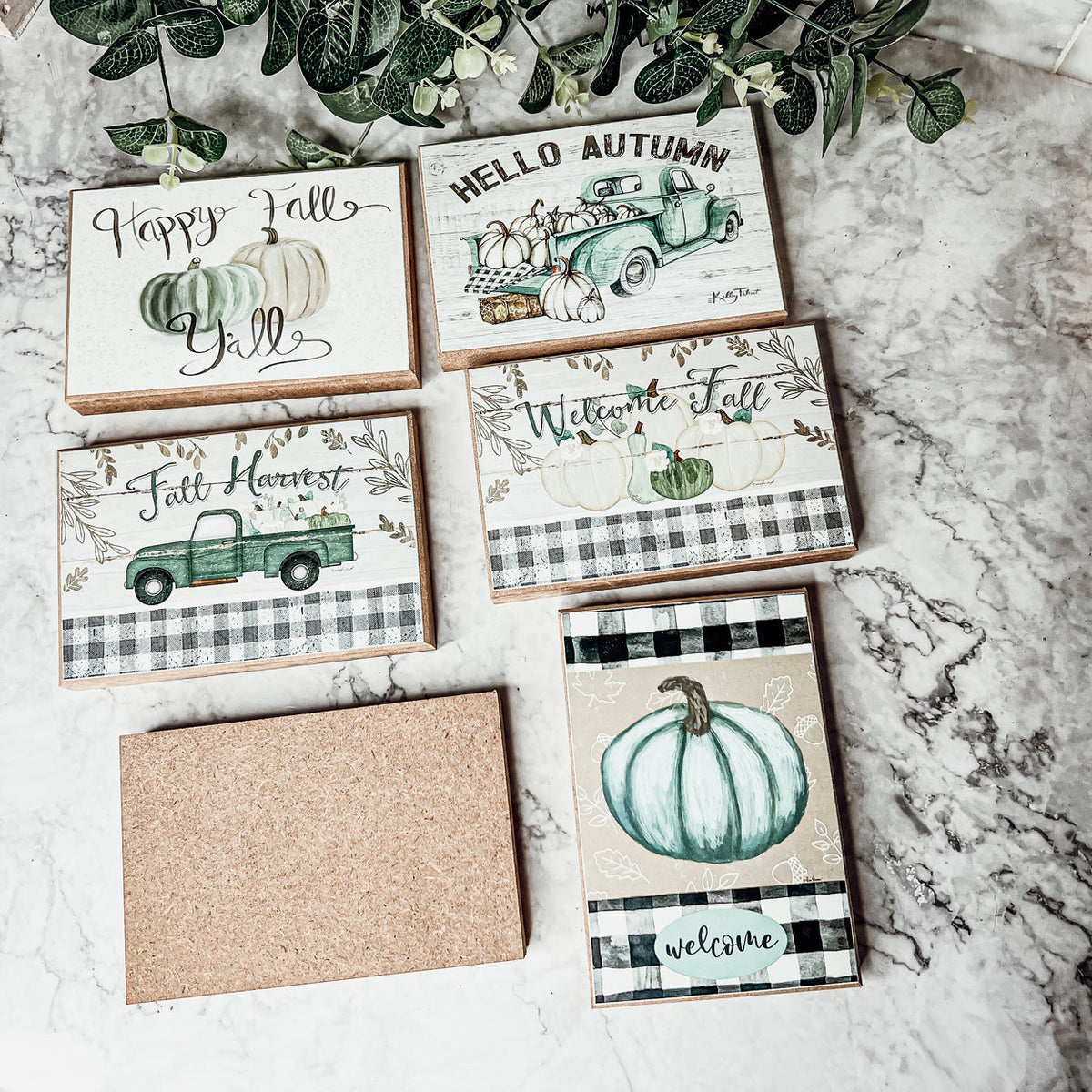 Teal Pumpkin Welcome Sign 6x4x1 Handmade Wood Halloween Gingham Accent