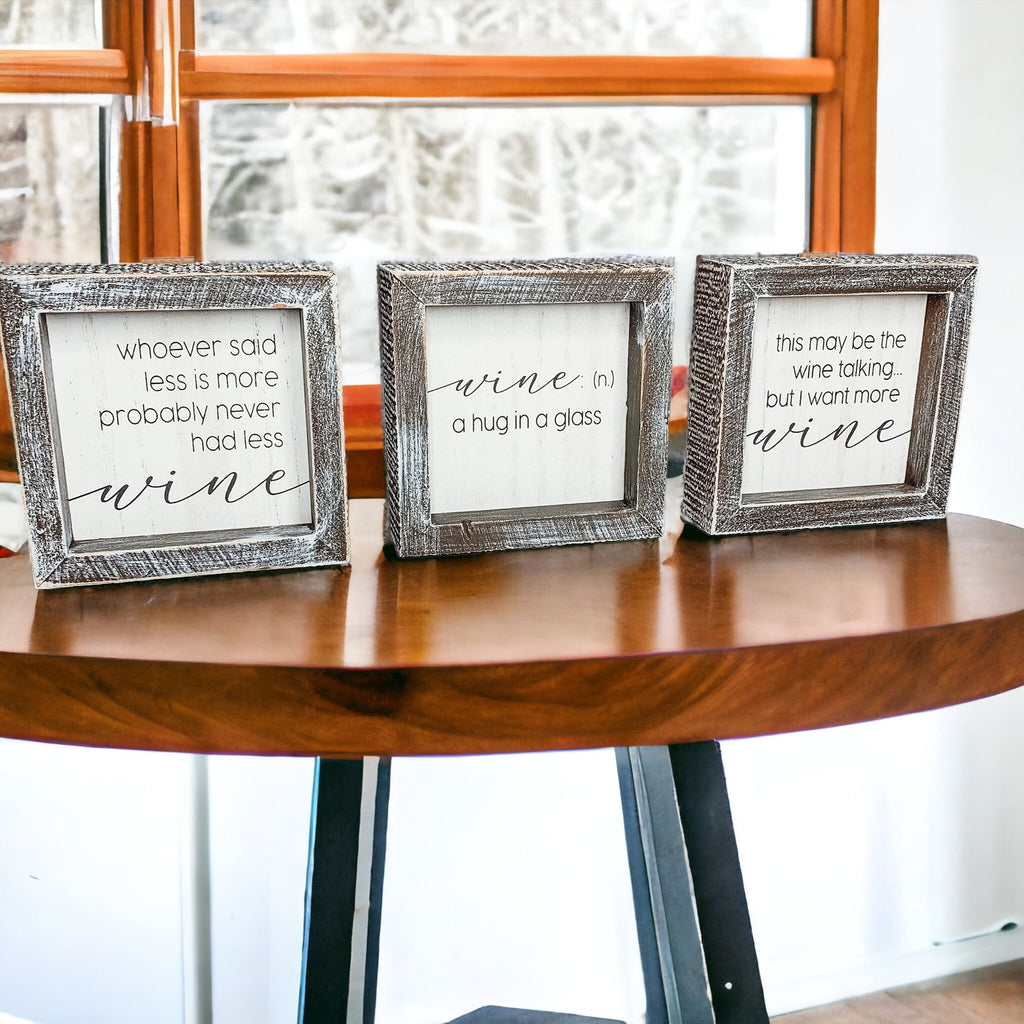 Wine Kitchen Sign 5x5 Thick Framed Wooden Bar Label Sign For Wine Lovers