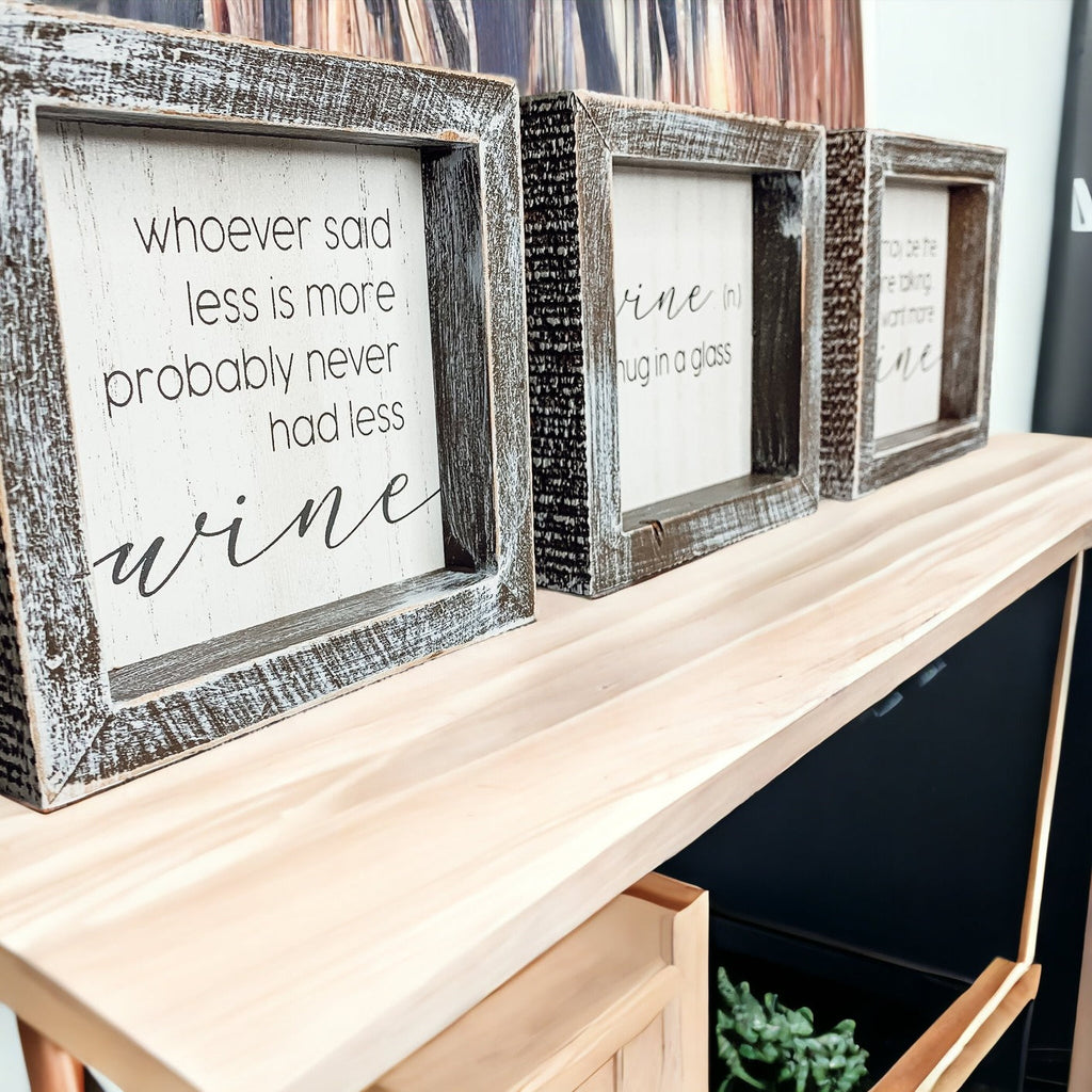 Wine Kitchen Sign 5x5 Thick Framed Wooden Bar Label Sign For Wine Lovers
