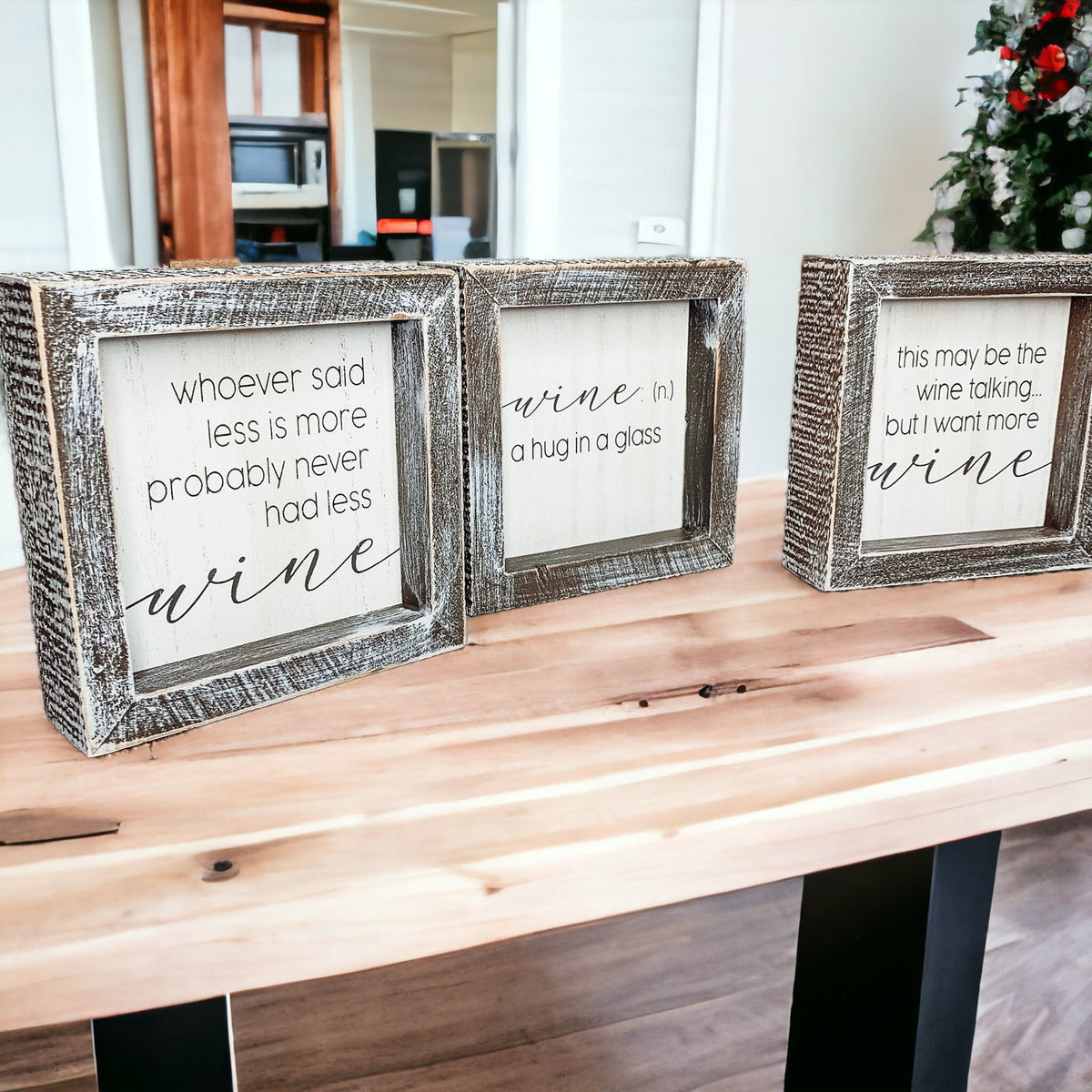 Wine Kitchen Sign 5x5 Thick Framed Wooden Bar Label Sign For Wine Lovers