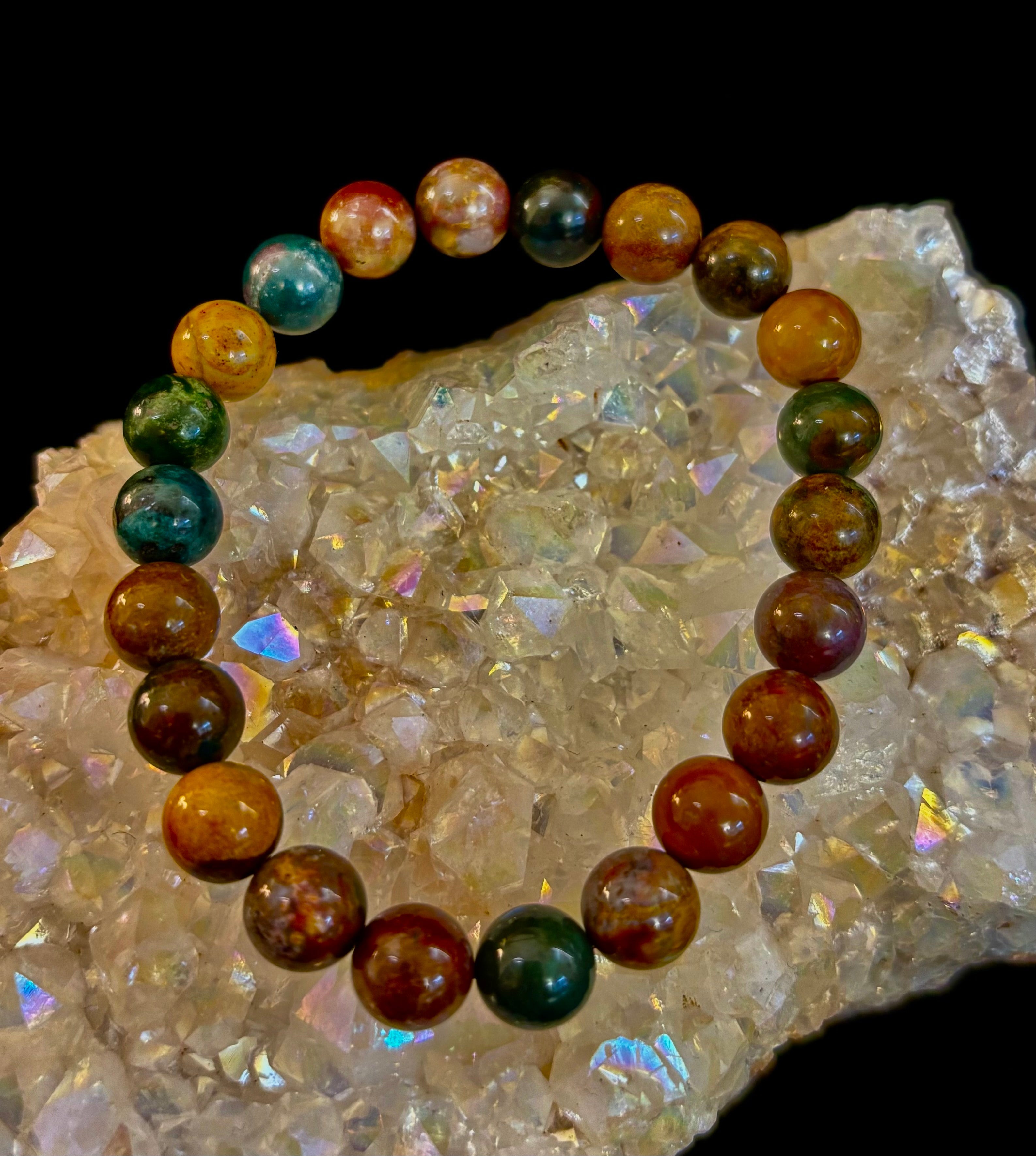 Ocean Jasper Bracelet – 8mm Natural Stone Beads | Medium Wrist Fit | Healing Crystal Jewelry for Joy & Balance