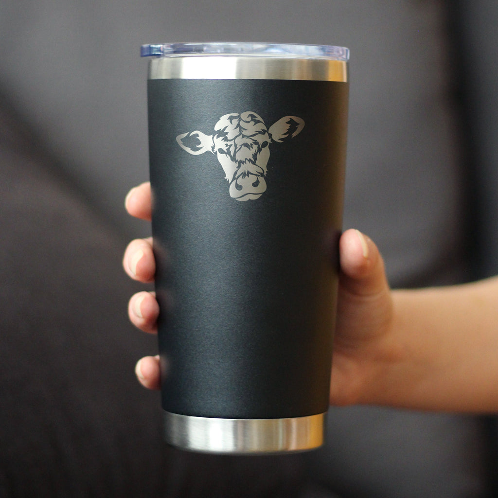 Cow Face - Insulated Coffee Tumbler Cup with Sliding Lid - Stainless Steel Travel Mug - Cow Gift for Women and Men