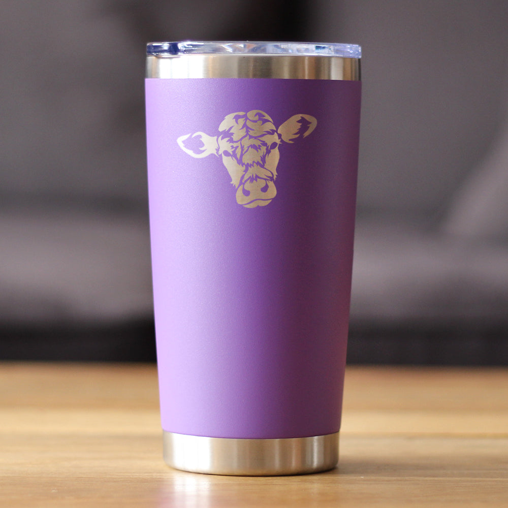 Cow Face - Insulated Coffee Tumbler Cup with Sliding Lid - Stainless Steel Travel Mug - Cow Gift for Women and Men