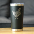Hen - Insulated Coffee Tumbler Cup with Sliding Lid - Stainless Steel Travel Mug - Chicken Gifts for Women and Men