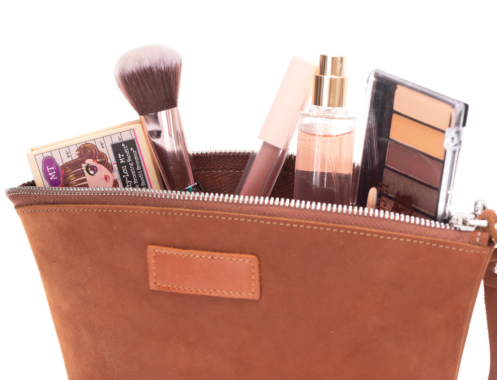 Luna Leather Makeup Bag – Genuine Leather Toiletry & Dopp Kit for Men & Women for Travel Elegance | Minimal & Handcrafted