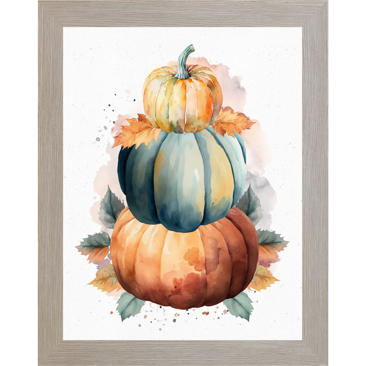 Stacked Pumpkins Wall Art – Watercolor Teal Orange Gold No Words Fall Entryway Decor (NS393)