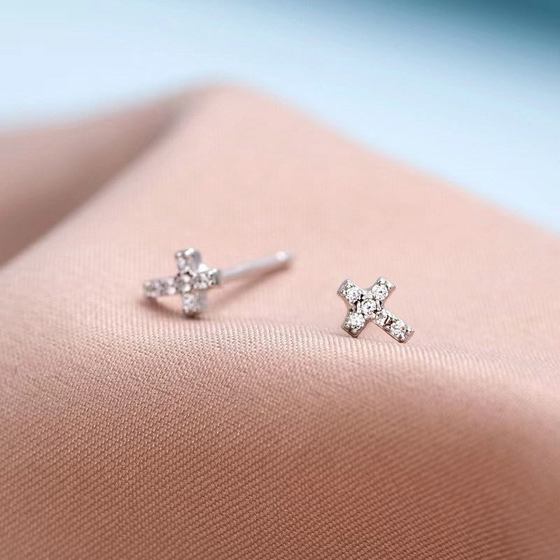 Cross Sterling Sier Simple Creative Small Design Suitable For Ear Earrings