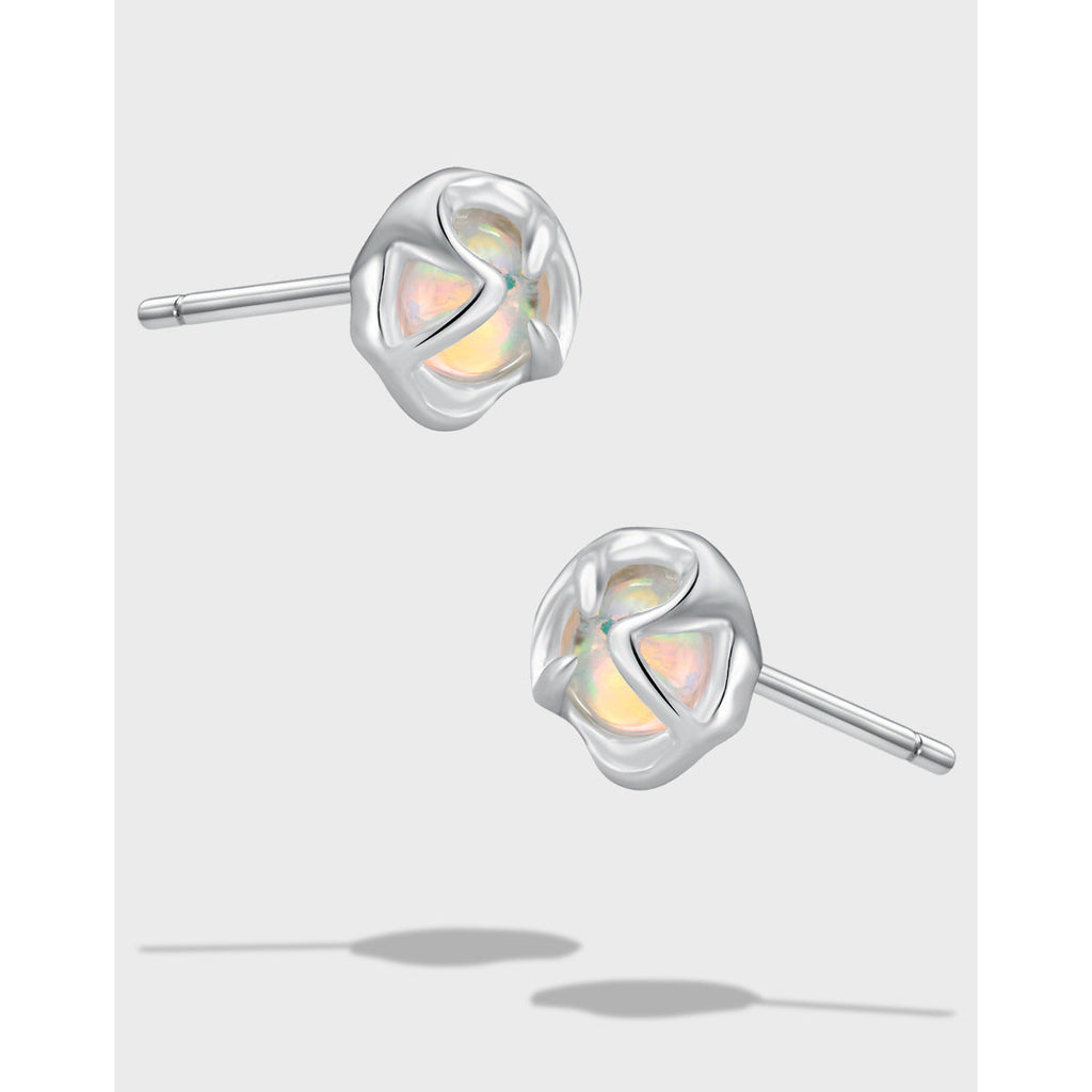Women's Design Cold Style Simple Small Opal Sterling Sier Stud Earrings