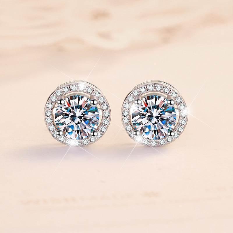 S925 Sakura Pink Moissanite Halo Stud Earrings, Sterling Silver D-Grade VVS Round-Cut Certificated Moissanite Jewelry for Men & Women