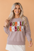 GOBBLE GOBBLE Letter Print Thanksgiving Sweatshirt
