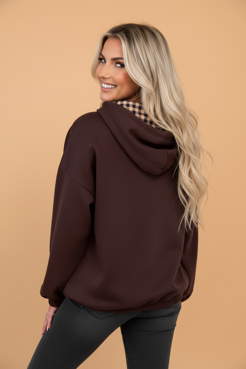 PRAY Letter Print Patchwork Drawstring Hoodie