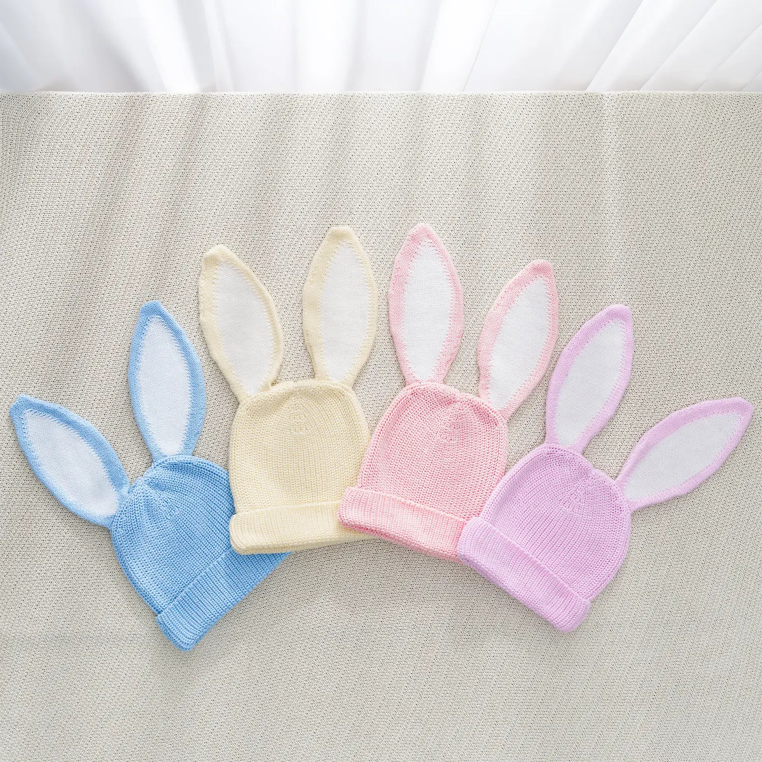 Bunny Ear Knit Beanie in Pink