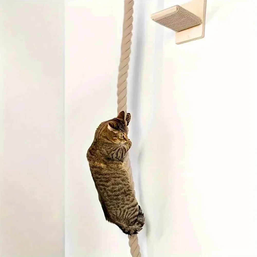 Wall-Mounted Cat Climbing Rope – Solid Wood Pedals & Sisal Scratch Training Toy for Indoor Cats