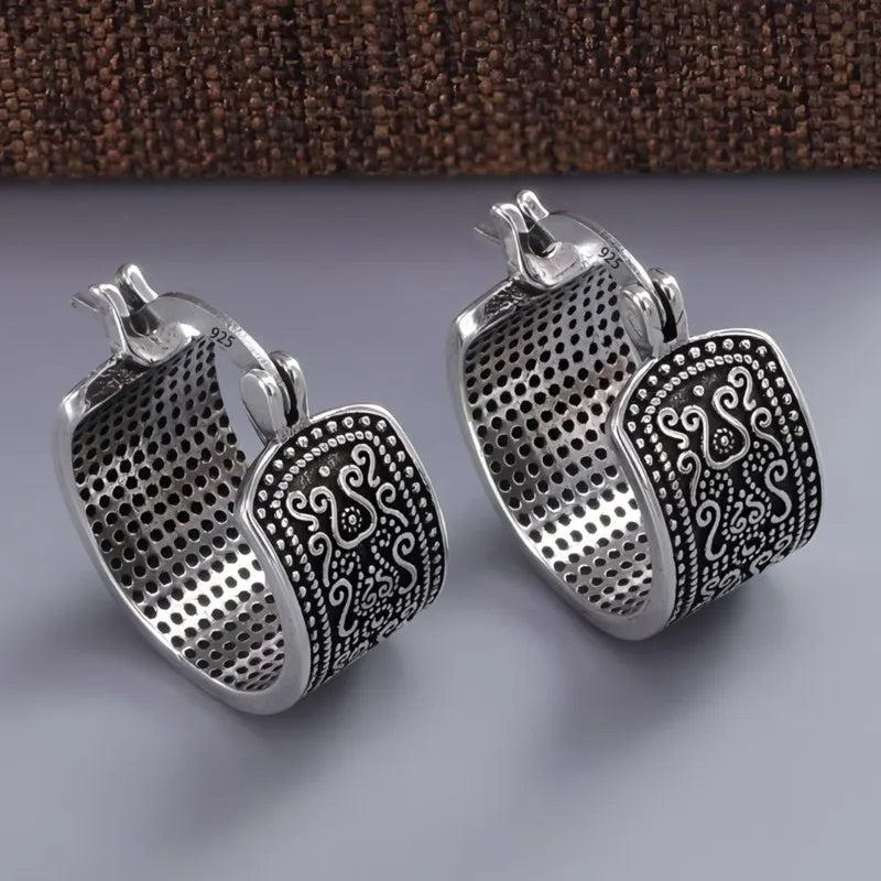 925 Sterling Silver Texture Flower Earrings For Women Gothic Trendy Simple Retro Earring Jewelry Party Accessories