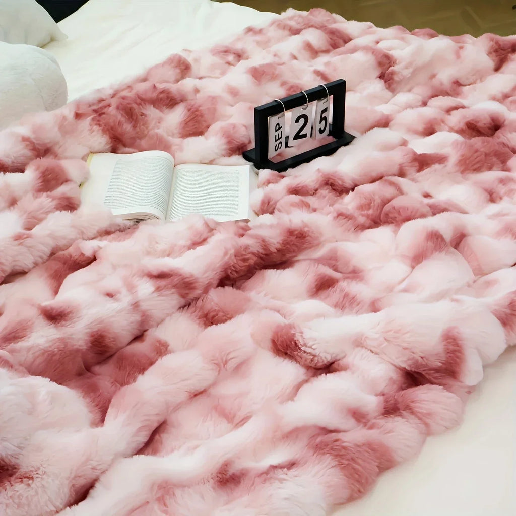 [Cozy|Faux Rabbit] Soft, Warm, 1pc Cozy Faux Rabbit Fleece Blanket | Throw for Bedroom, Guest Room, Living Room, Student Dormito