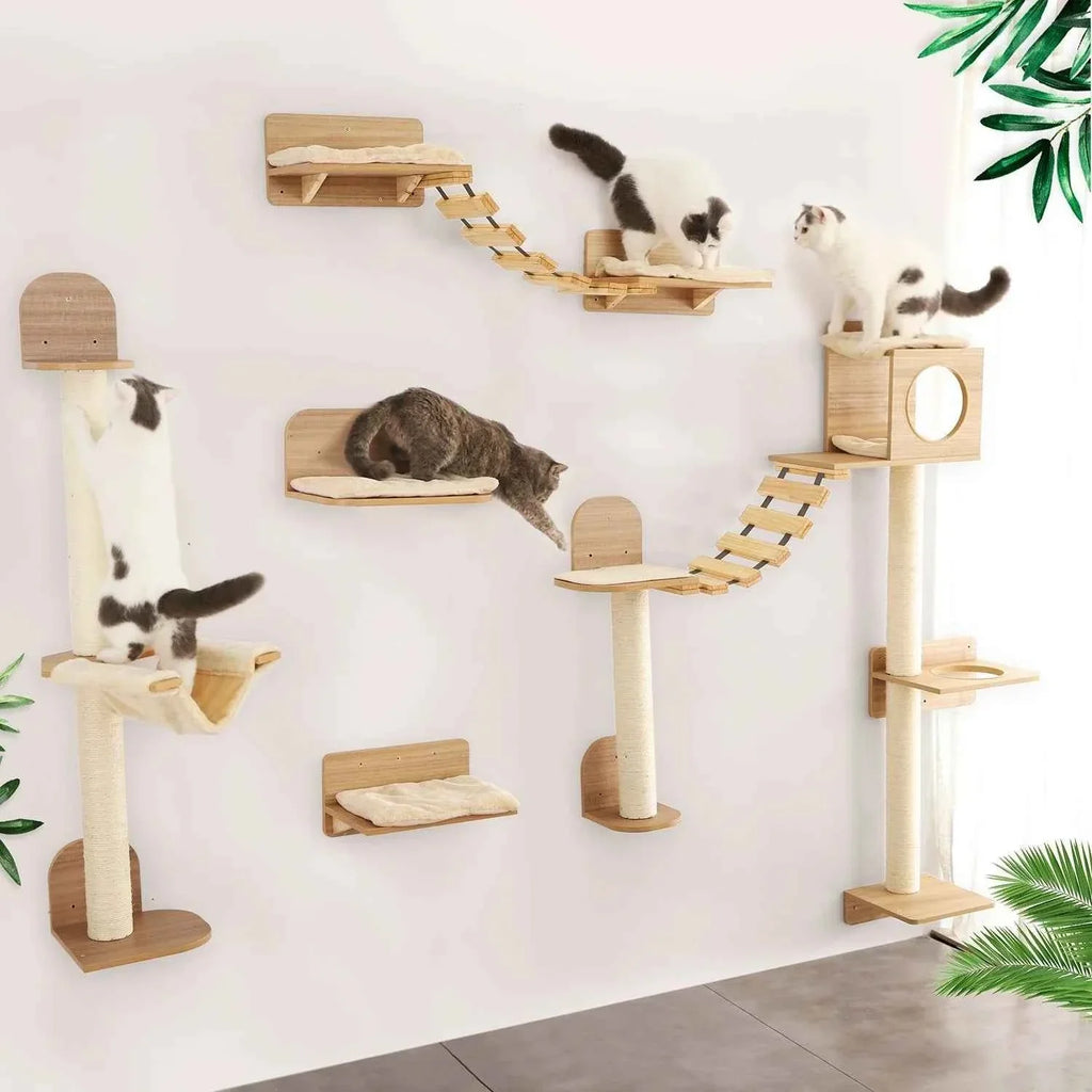 Wall-Mounted Cat Climbing Rope – Solid Wood Pedals & Sisal Scratch Training Toy for Indoor Cats