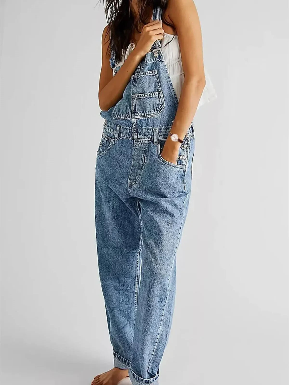 Fashion Denim Overalls for Women Loose Fit Classic Bib Casual Jean Stretchy Denim Overall Jumpsuit Tapered Leg Jean Pants