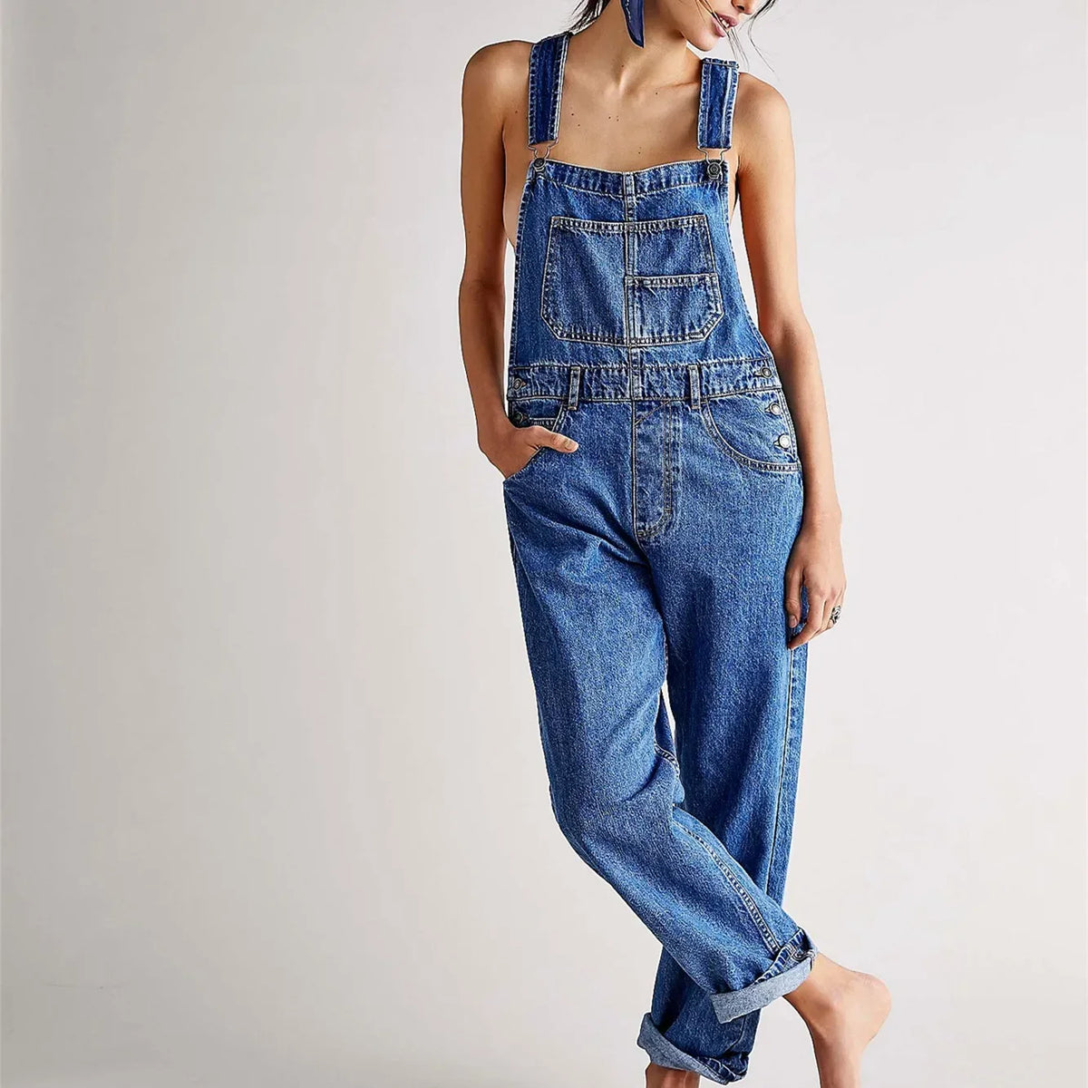 Fashion Denim Overalls for Women Loose Fit Classic Bib Casual Jean Stretchy Denim Overall Jumpsuit Tapered Leg Jean Pants