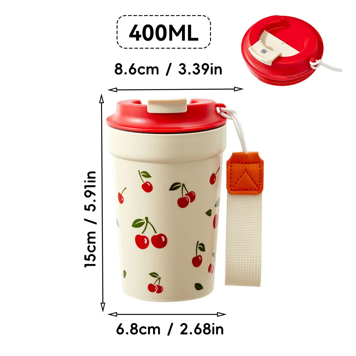 350/400ml Plastic Coffee Mug with Cherry Pattern | Travel Portable Water Bottle Tumbler