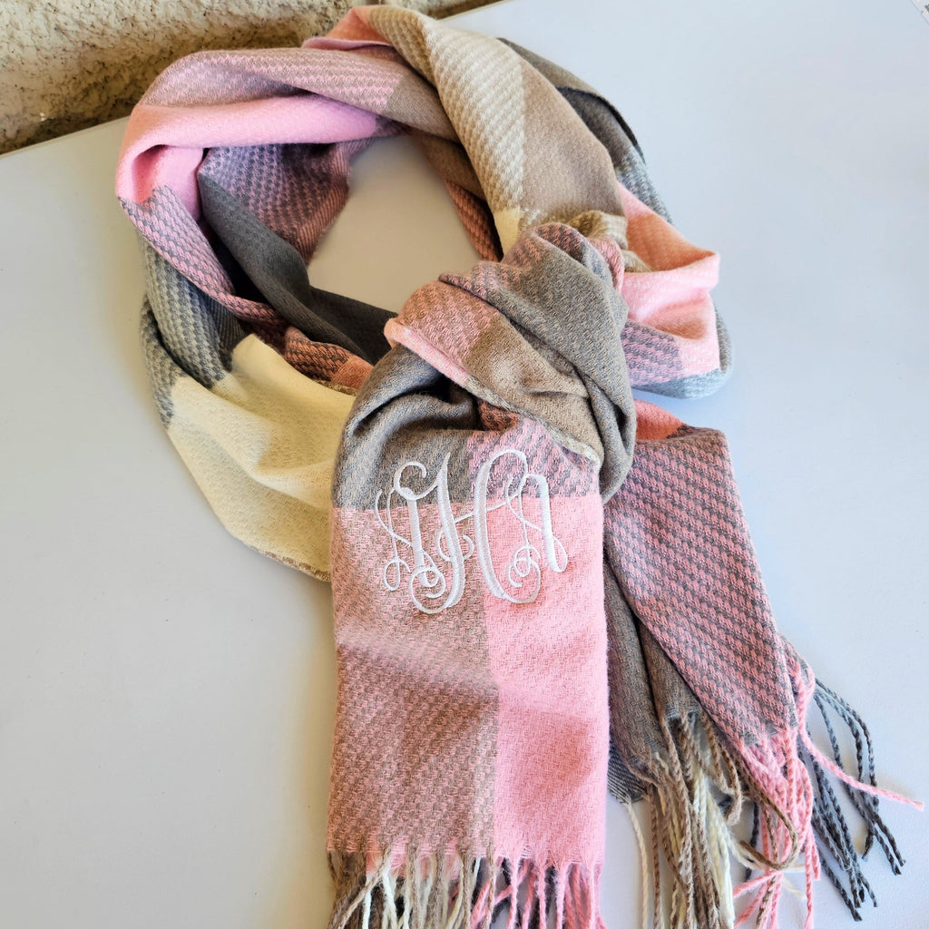 Cozy Fall Scarf – Monogram-Embroidered Plaid Wrap