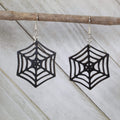 Spider Web Wooden Dangle Earrings | Halloween Spooky Jewelry
