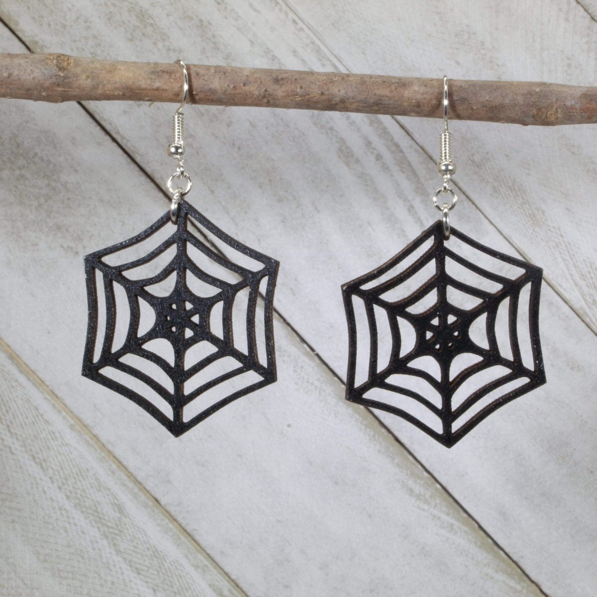 Spider Web Wooden Dangle Earrings | Halloween Spooky Jewelry