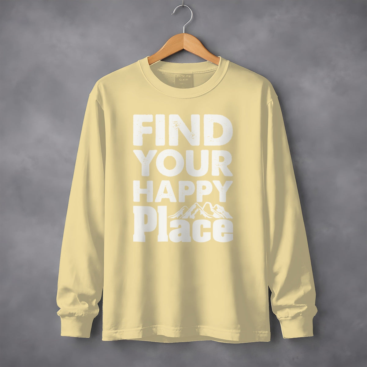 Find Your Happy Place With Mountains Graphic Long Sleeve T-Shirt