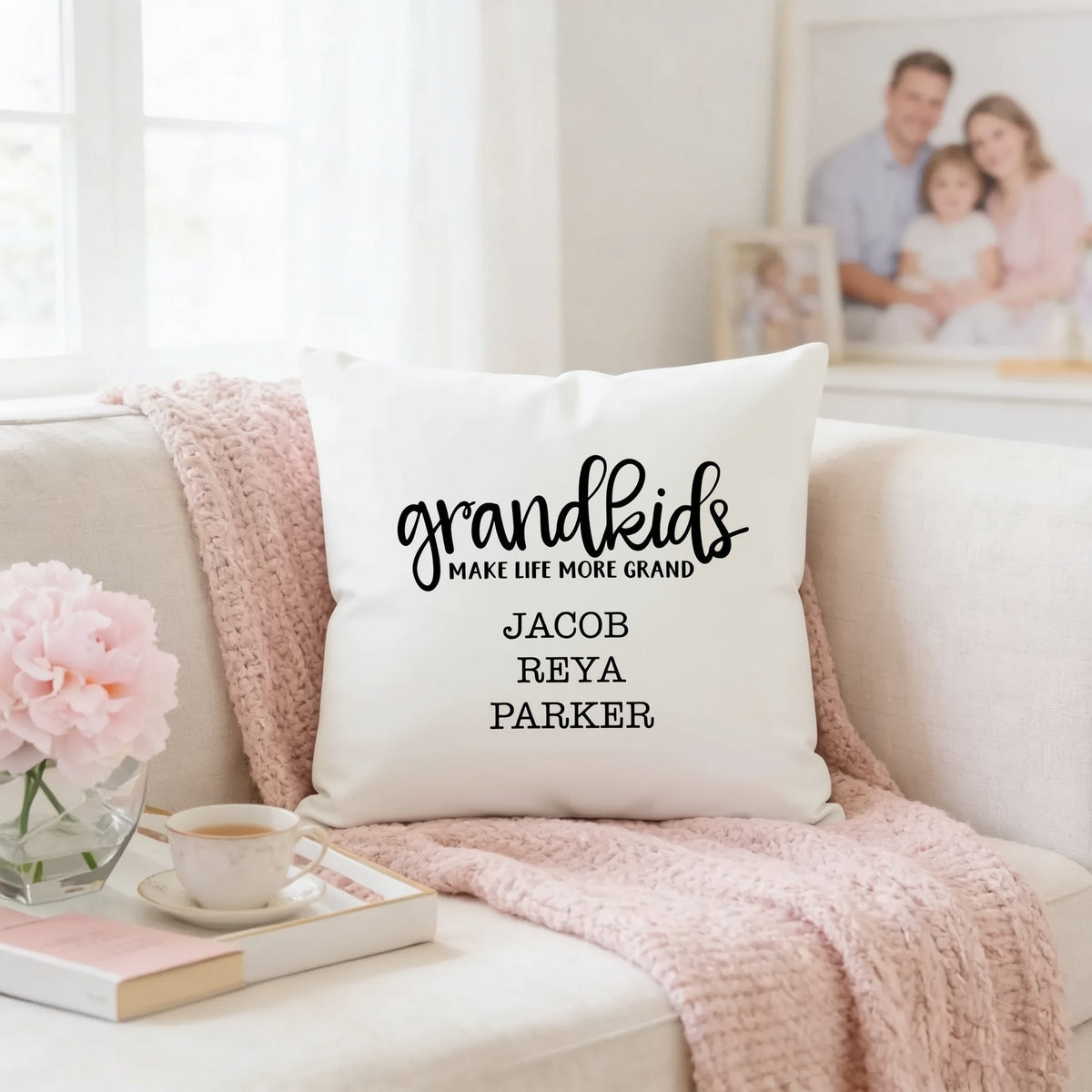 Personalized Pillow Cover - Grandkids Make Life Grand - Christmas Gift for Grandma - Throw Pillow Personalized with Grandchildrens Names