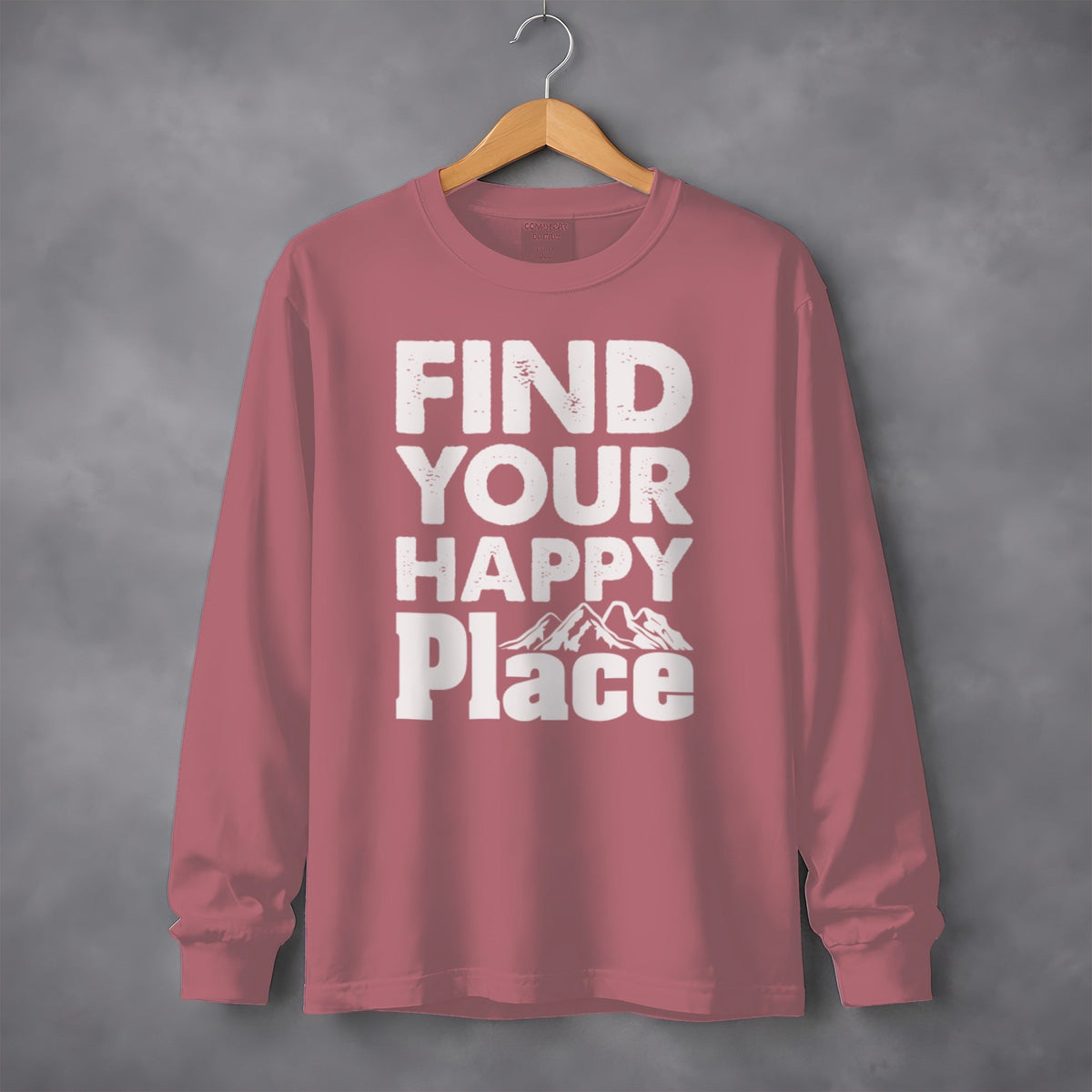 Find Your Happy Place With Mountains Graphic Long Sleeve T-Shirt