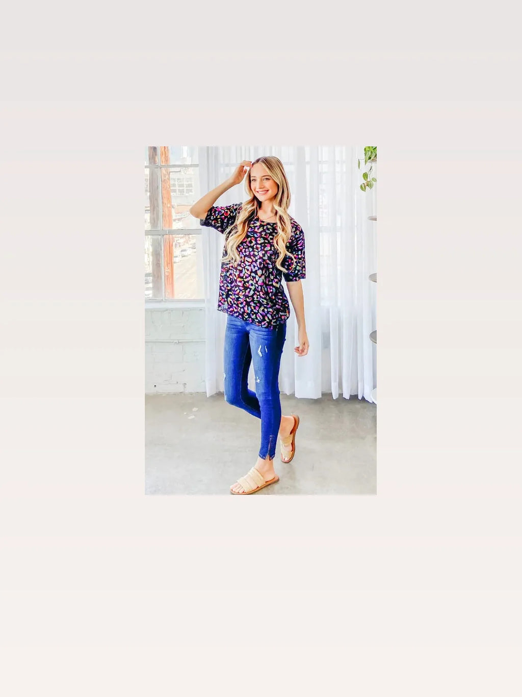Stylish Leopard Foil Printed Half-Sleeve Summer Sweater