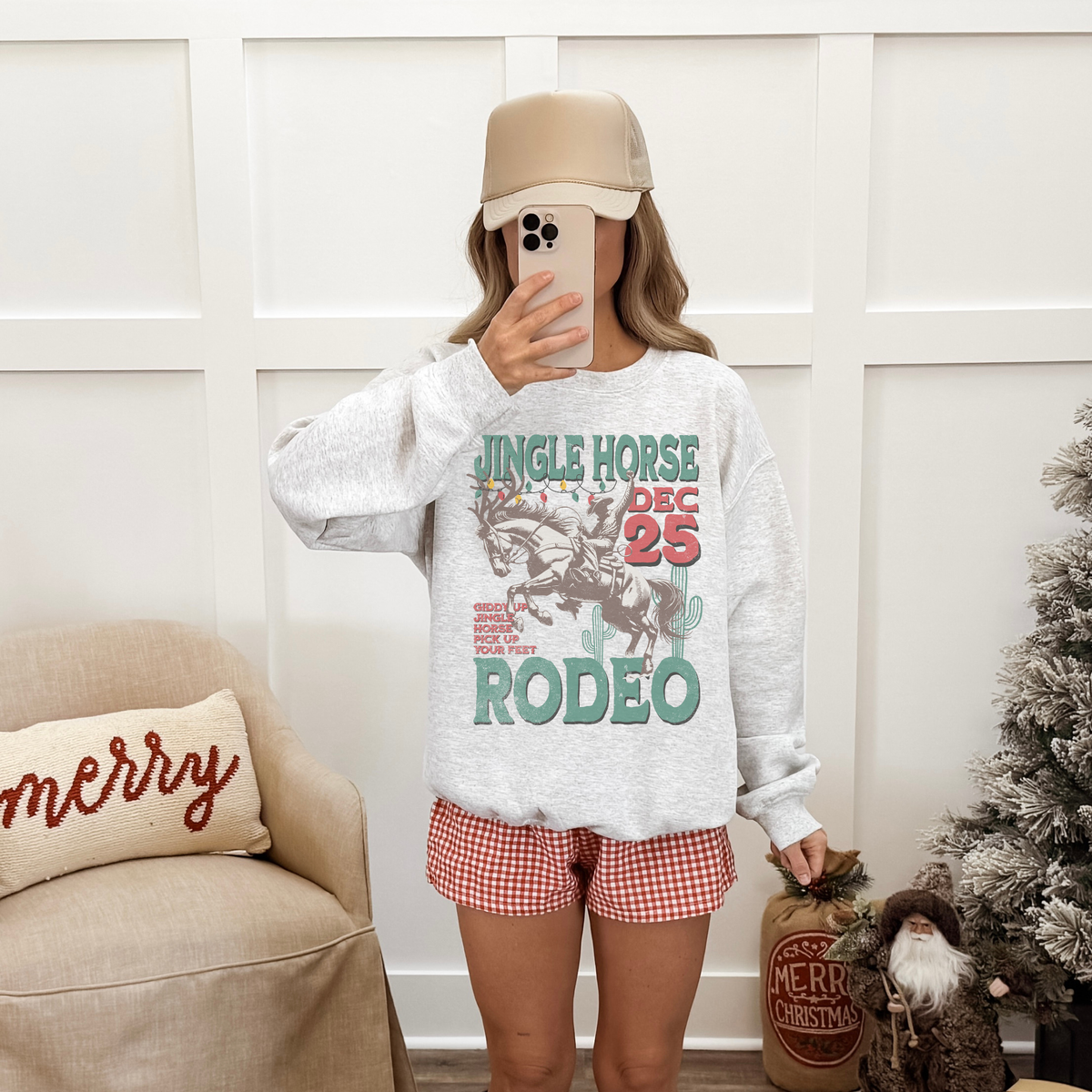 Jingle Horse Rodeo Christmas Crewneck Sweatshirt | Western Holiday Graphic