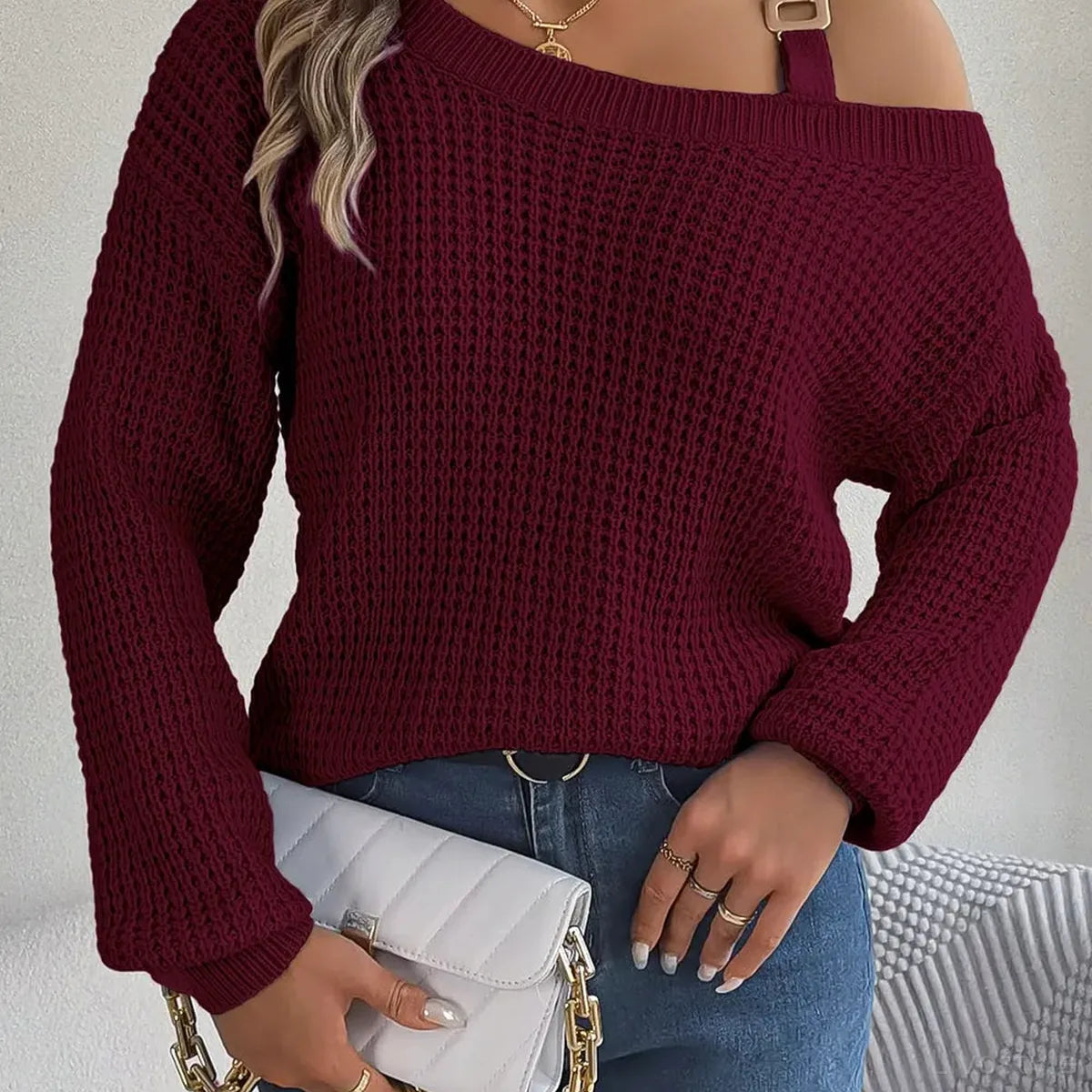 Asymmetrical Neck Long Sleeve Sweater