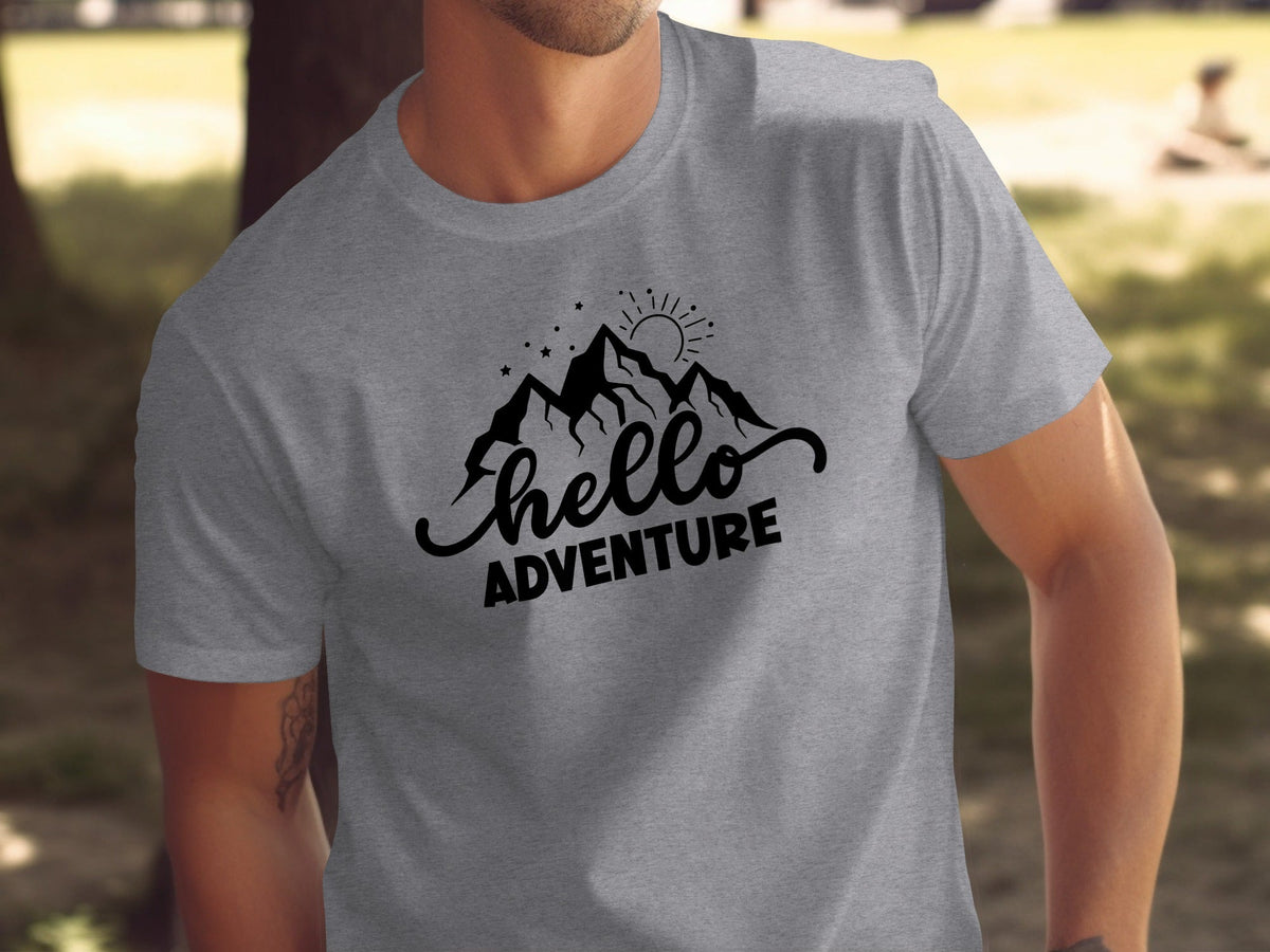 Hello Adventure Mountain Graphic Outdoorsy Scene T-Shirt
