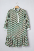 Plus Size Floral Stripe Contrast 3/4 Sleeve Dress