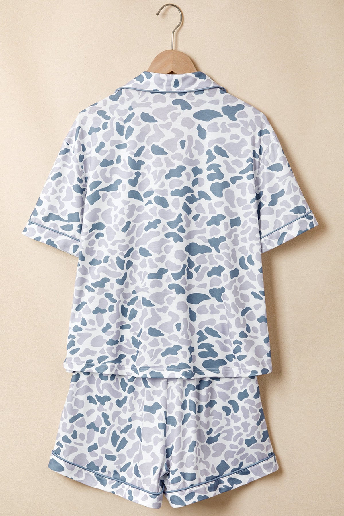 Camo Lapel Shirt & Drawstring Shorts Pajama Set