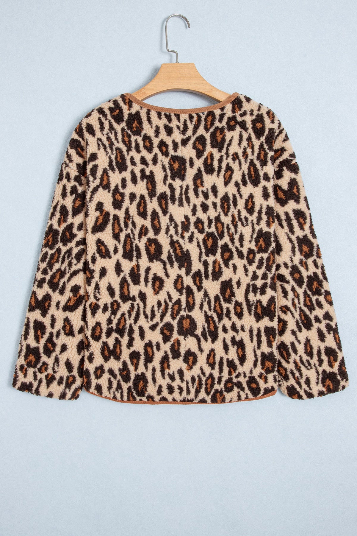 Leopard Fleece Corduroy Trim Buttoned Jacket