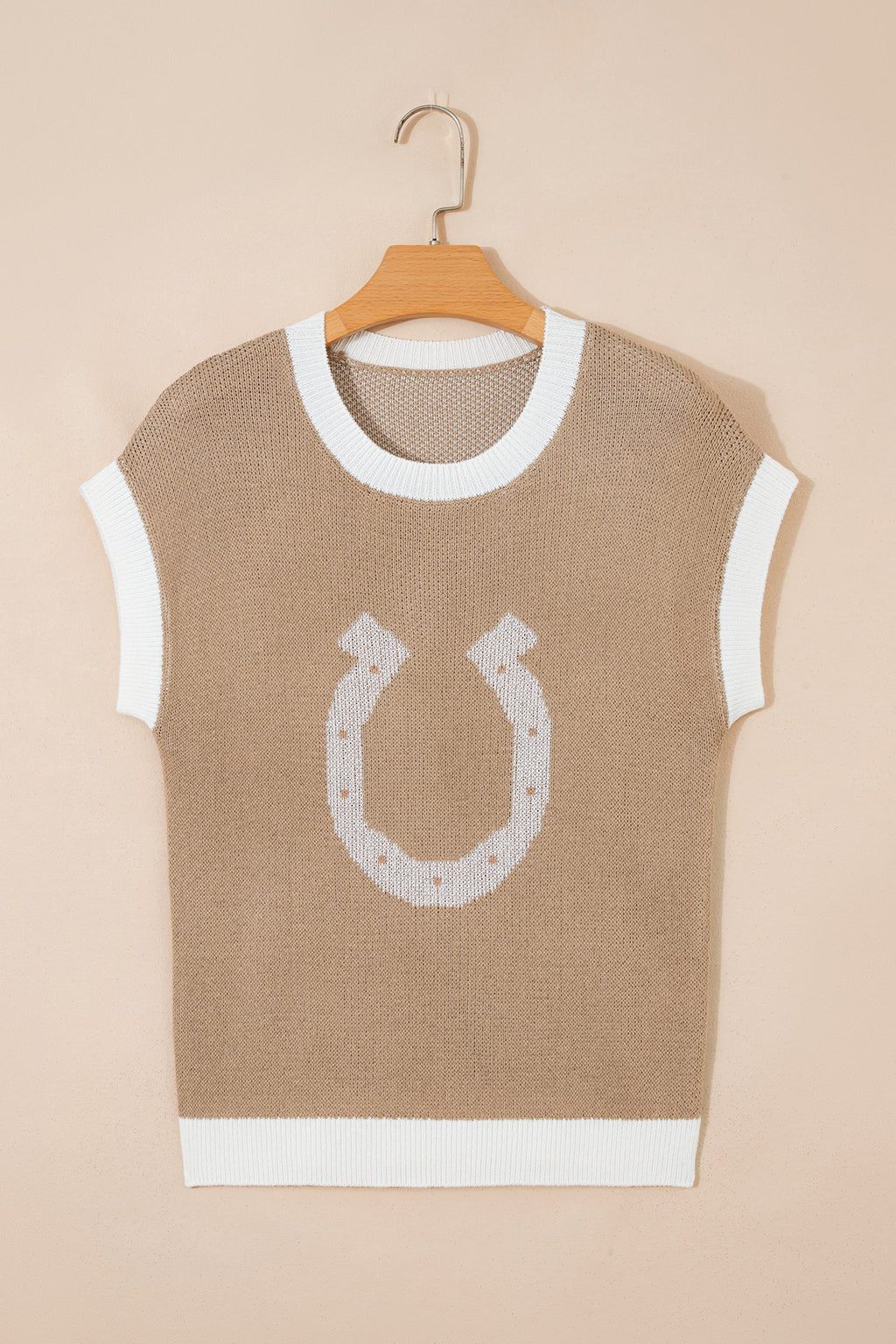 Western Horseshoe Contrast Trim Short Sleeve Sweater