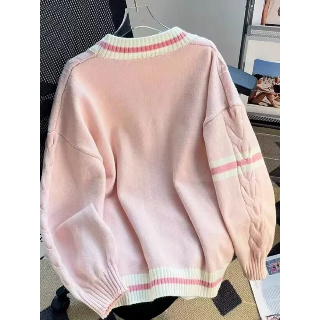 Bow Knit Cardigan – Y2K Aesthetic Contrast Trim Sweater