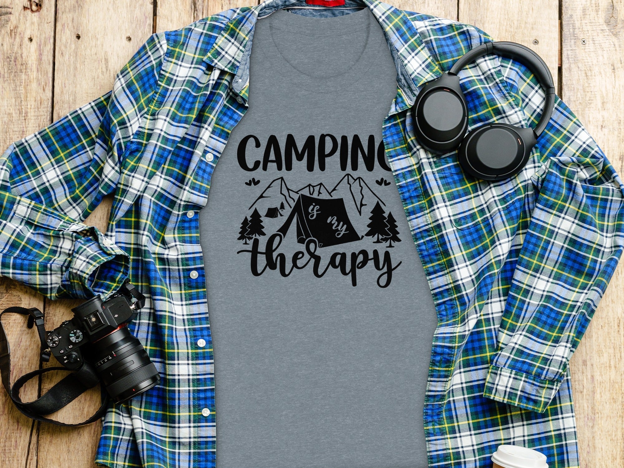 Camping Is My Therapy Mountain Design Graphic T-Shirt