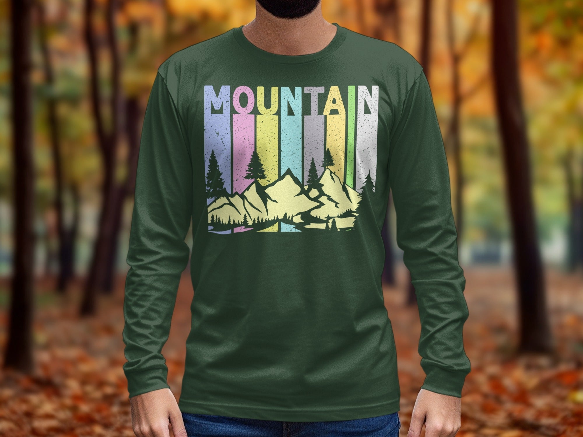 Colorful Mountain Scenery Graphic T-Shirt Long Sleeve T-Shirt